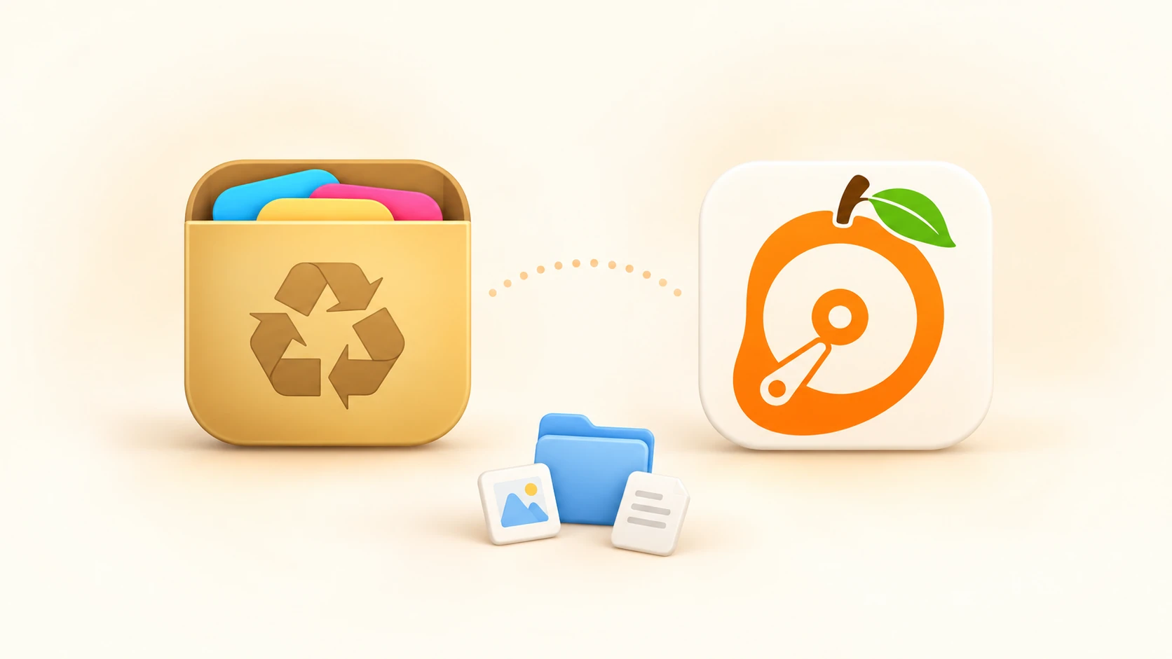 AppCleaner 与 MangoDisk 应用图标并列,下方配有蓝色文件夹与文件卡片