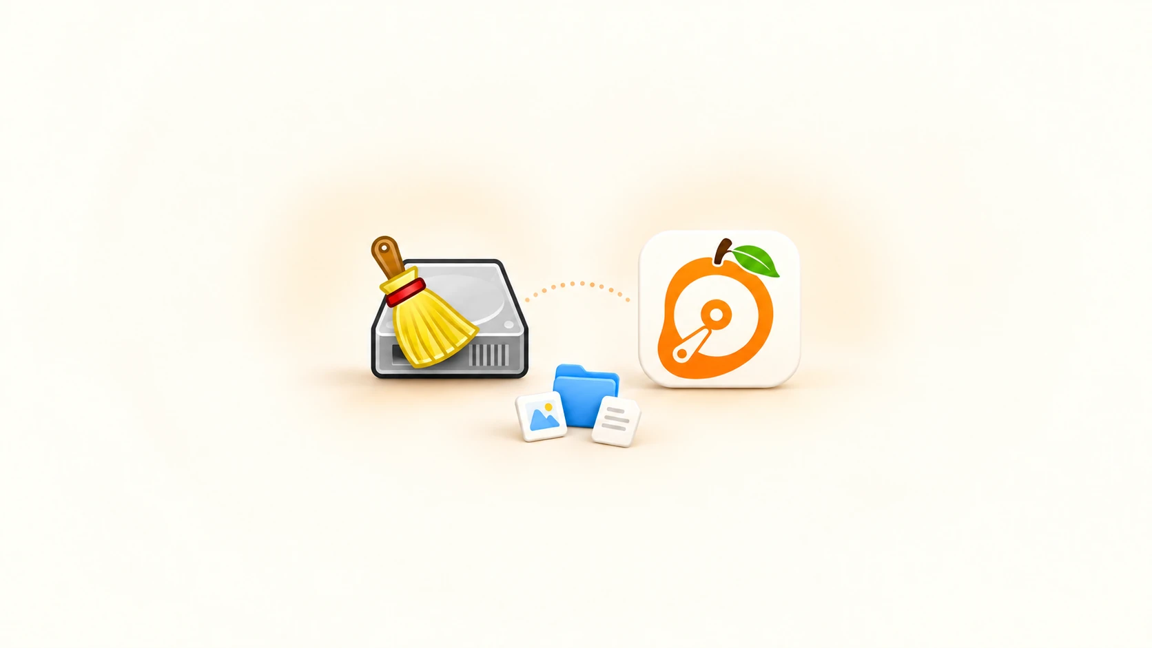 BleachBit and MangoDisk icons side by side, with a small blue folder and file cards below