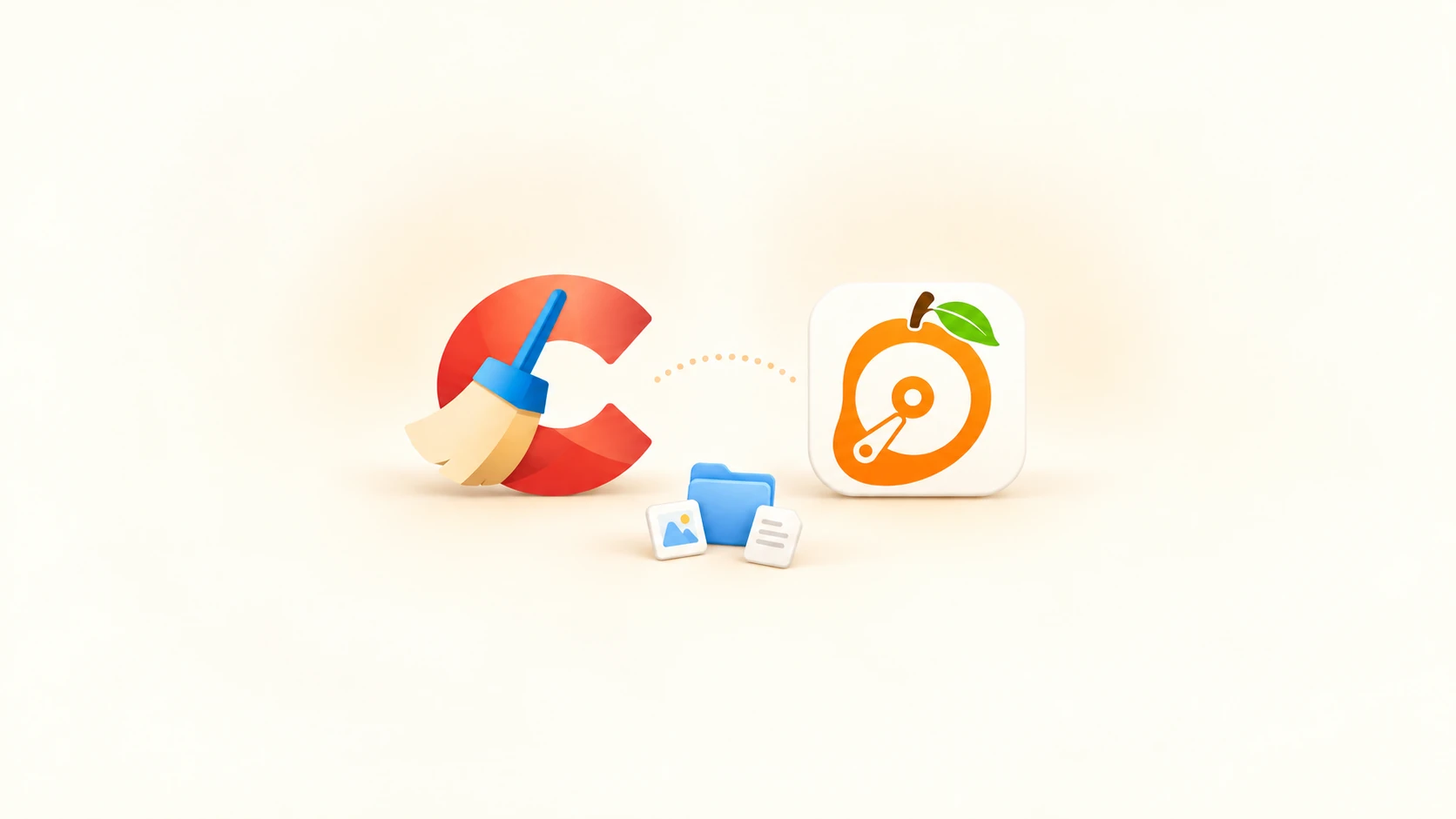 CCleaner and MangoDisk icons side by side, with a small blue folder and file cards below