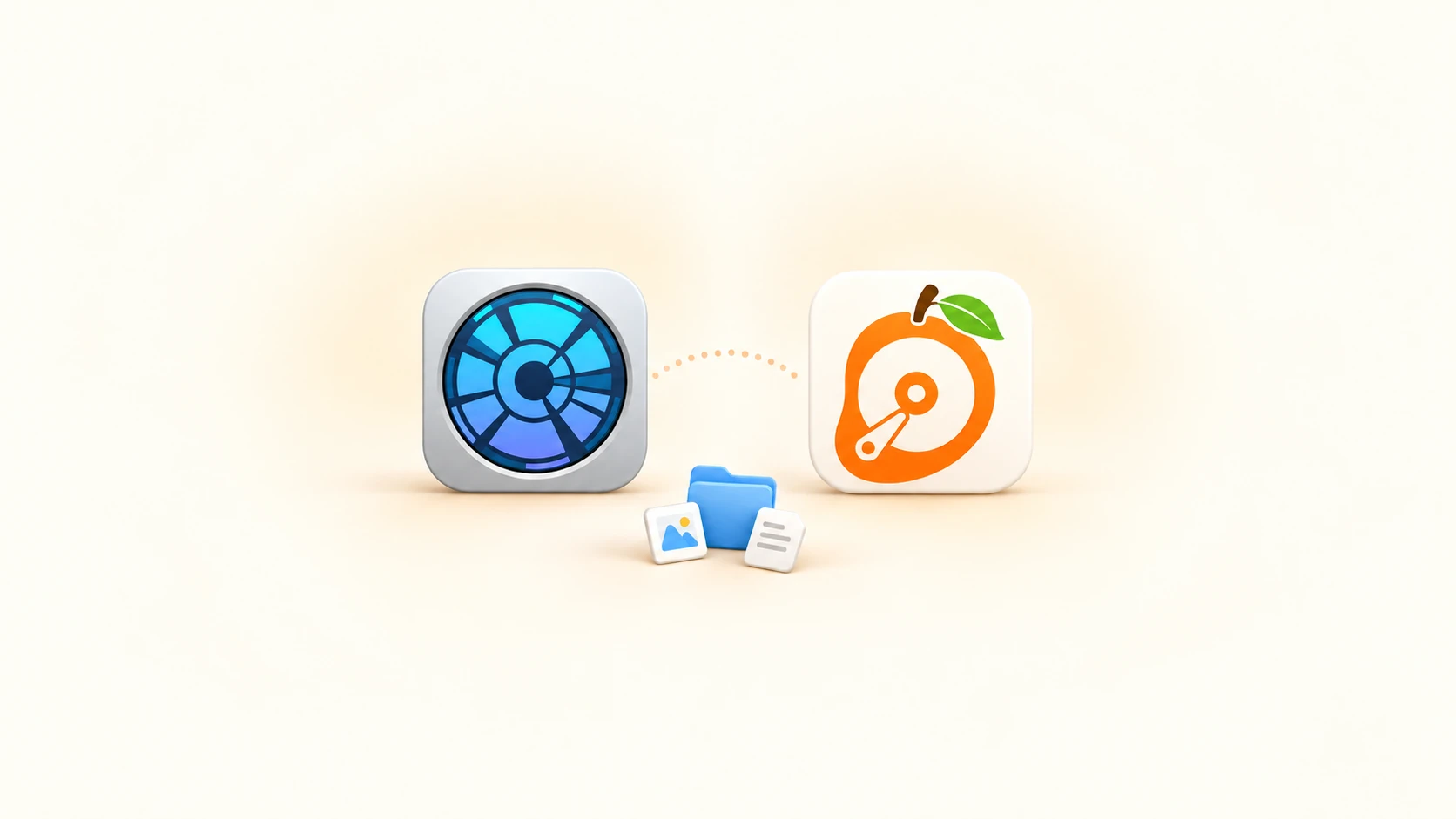 DaisyDisk and MangoDisk icons side by side, with a small blue folder and file cards below