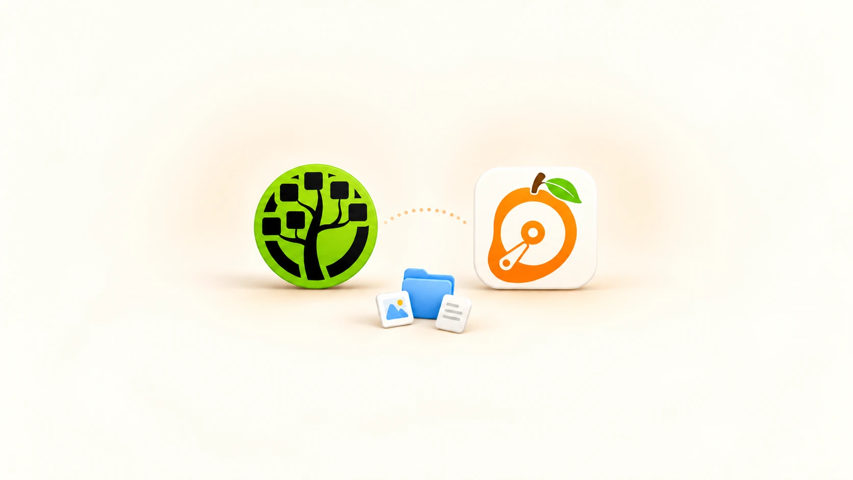 WinDirStat and MangoDisk icons side by side, with a small blue folder and file cards below
