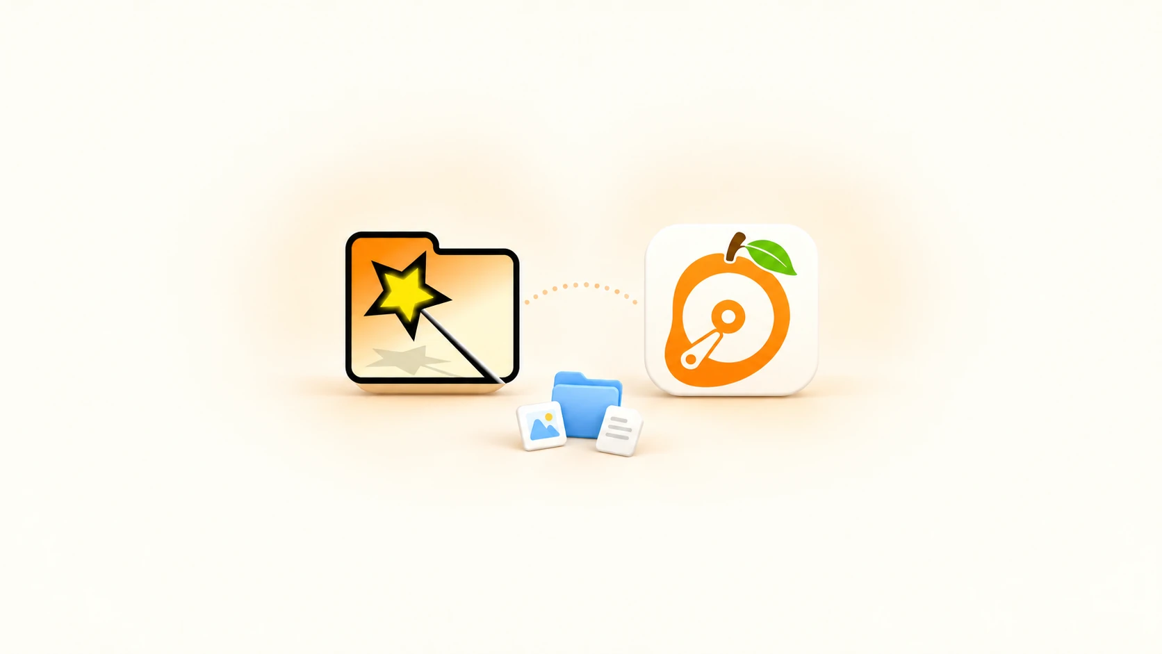 WizTree and MangoDisk icons side by side, with a small blue folder and file cards below