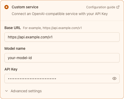 Custom AI service settings example